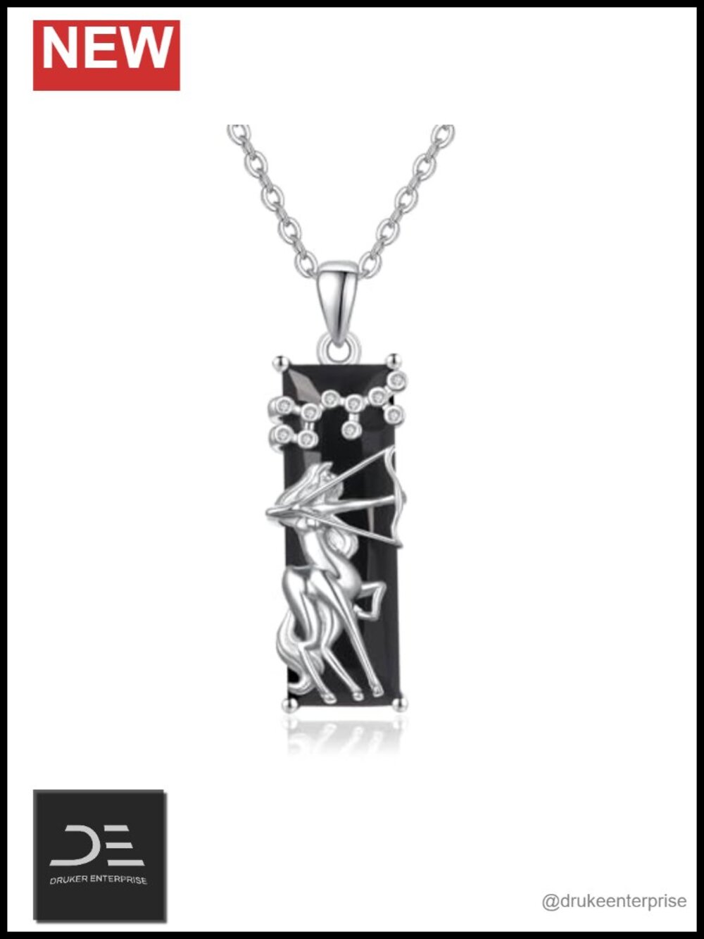 Sagittarius Zodiac Necklace 925 Sterling Silver Black Crystal Pendant